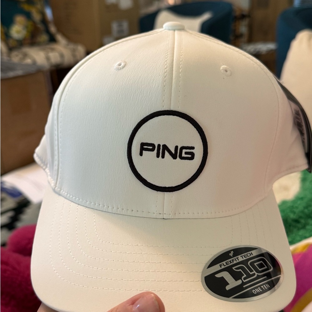 PING White Golf Hat – Patch Logo – Flexfit 110 Snapback – NEW with Tags